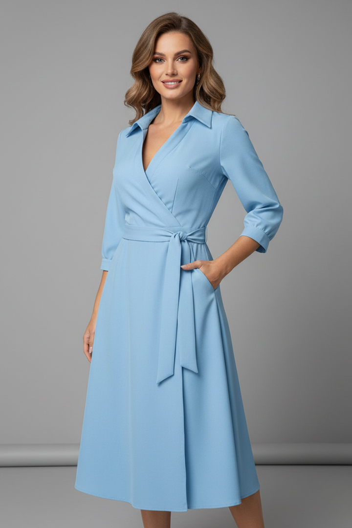 Philippa | V-Shape Lapel Coat Dress With Tie Waist & Slit
