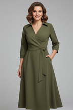 Philippa | V-Shape Lapel Coat Dress With Tie Waist & Slit