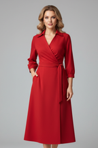 Philippa | V-Shape Lapel Coat Dress With Tie Waist & Slit
