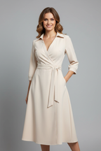 Philippa | V-Shape Lapel Coat Dress With Tie Waist & Slit