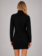 Flavie | Cable Knit Roll Neck Long Sleeve Jumper Mini Dress