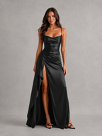 Francesca | Plus Size Evening Dresses Draped Satin Maxi Gown