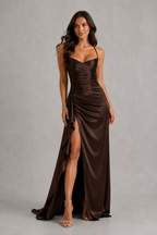 Francesca | Plus Size Evening Dresses Draped Satin Maxi Gown