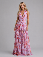 Leonie | Floral Halter Bridesmaid Dresses Maxi Wedding Guest