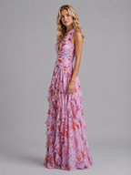Leonie | Floral Halter Bridesmaid Dresses Maxi Wedding Guest