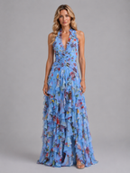Leonie | Floral Halter Bridesmaid Dresses Maxi Wedding Guest