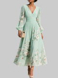 Anouk | Floral Bridesmaid Dresses V-Neck Long Sleeve Midi