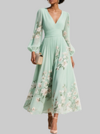 Anouk | Floral Bridesmaid Dresses V-Neck Long Sleeve Midi