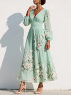 Anouk | Floral Bridesmaid Dresses V-Neck Long Sleeve Midi