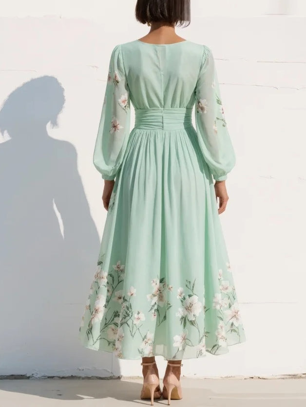 Anouk | Floral Bridesmaid Dresses V-Neck Long Sleeve Midi