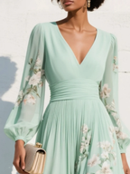 Anouk | Floral Bridesmaid Dresses V-Neck Long Sleeve Midi
