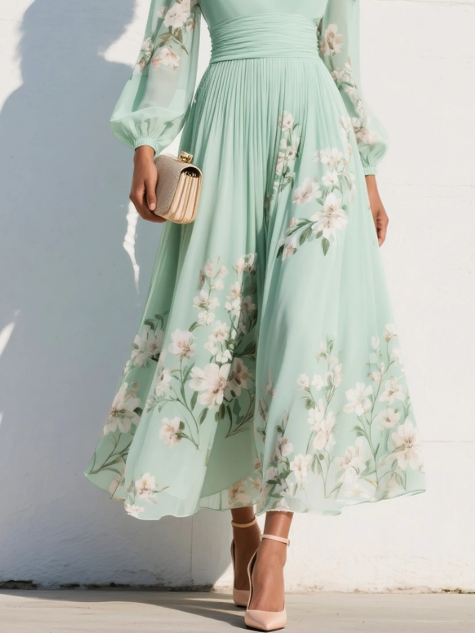Anouk | Floral Bridesmaid Dresses V-Neck Long Sleeve Midi