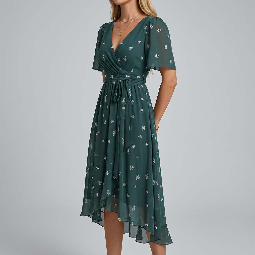 Lucinda | Floral Midi Summer Dress with Flutter Sleeves