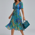 Lucinda | Floral Midi Summer Dress with Flutter Sleeves