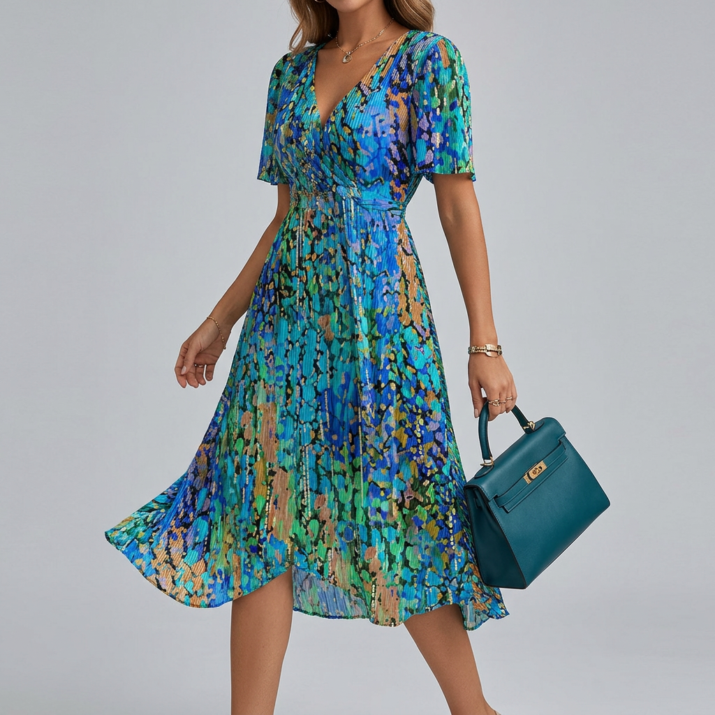 Lucinda | Floral Midi Summer Dress with Flutter Sleeves