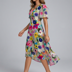 Lucinda | Floral Midi Summer Dress with Flutter Sleeves