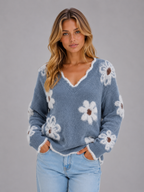 Mirabelle | Cashmere Wool V Neck Knit Sweater Jumper — Dark Blue