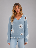 Mirabelle | Cashmere Wool V Neck Knit Sweater Jumper — Light Blue