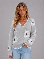 Mirabelle | Cashmere Wool V Neck Knit Sweater Jumper — Grey