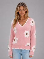 Mirabelle | Cashmere Wool V Neck Knit Sweater Jumper — Pink
