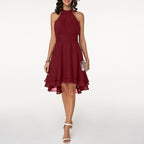 Ophelia | Black Halter Neck Cocktail Dress Midi Ruffle Party