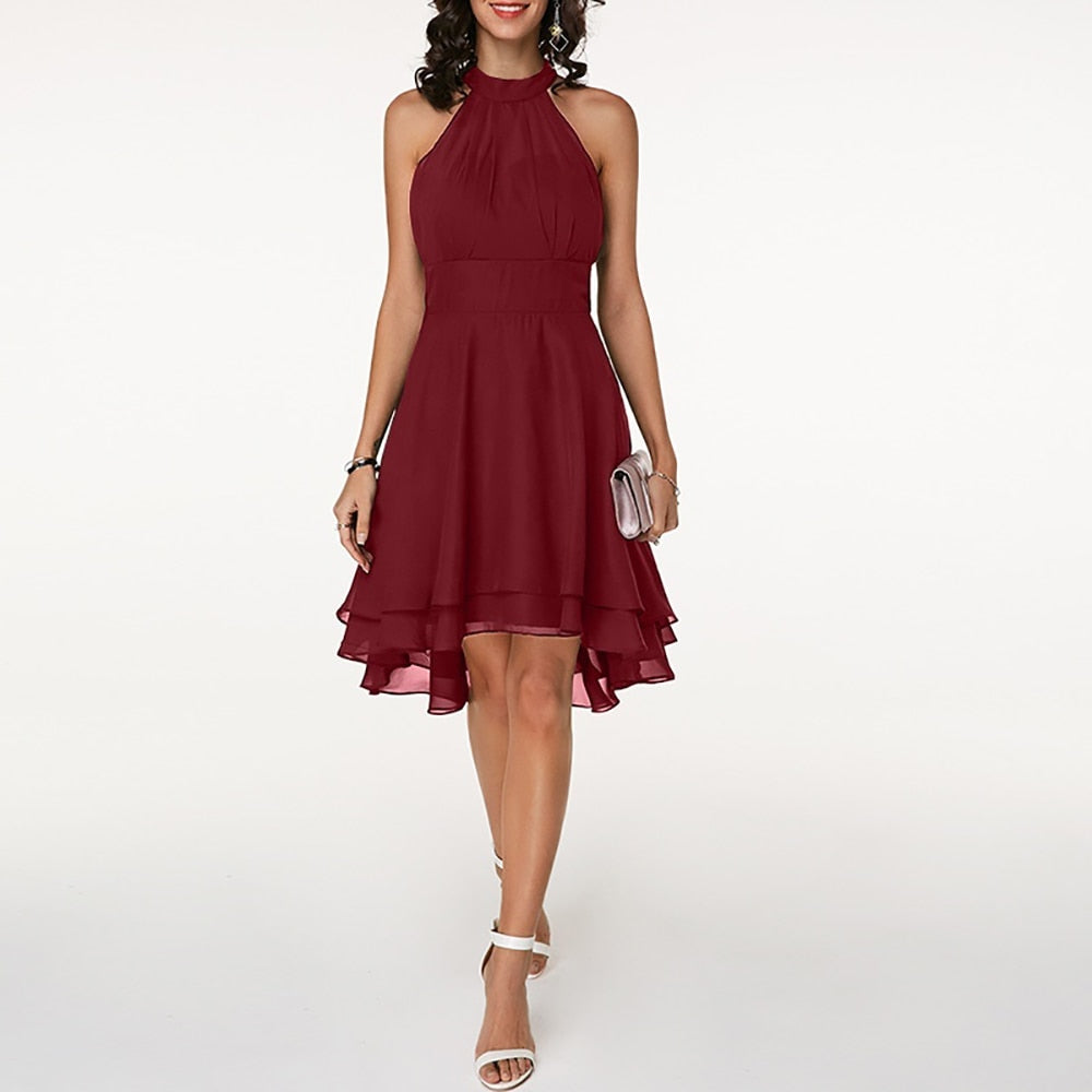 Ophelia | Black Halter Neck Cocktail Dress Midi Ruffle Party