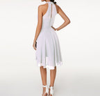 Ophelia | Black Halter Neck Cocktail Dress Midi Ruffle Party