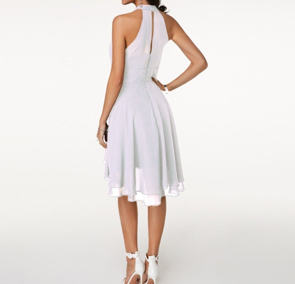 Ophelia | Black Halter Neck Cocktail Dress Midi Ruffle Party