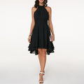 Ophelia | Black Halter Neck Cocktail Dress Midi Ruffle Party