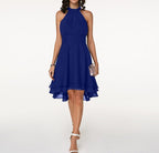 Ophelia | Black Halter Neck Cocktail Dress Midi Ruffle Party