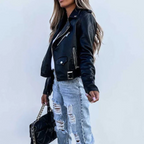 Nadia | Faux Leather Biker Jacket Asymmetric Zip Moto Style