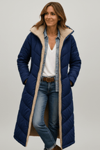 Capucine | Long Black Puffer Longline Coat Winter Commute — Navy Blue