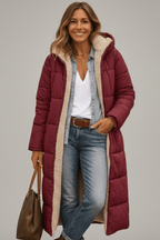Capucine | Long Black Puffer Longline Coat Winter Commute — Burgundy
