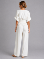 Camille | Womens Wide Leg Romper Pants Jumpsuit Cinched Waist
