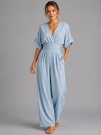 Camille | Womens Wide Leg Romper Pants Jumpsuit Cinched Waist