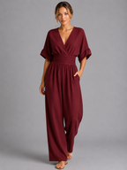 Camille | Womens Wide Leg Romper Pants Jumpsuit Cinched Waist