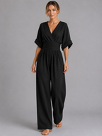 Camille | Womens Wide Leg Romper Pants Jumpsuit Cinched Waist