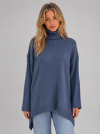 Iliana | Oversized Roll Neck White Jumper Sweater Cosy Knit — Blue