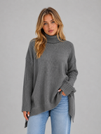 Iliana | Oversized Roll Neck White Jumper Sweater Cosy Knit — Grey