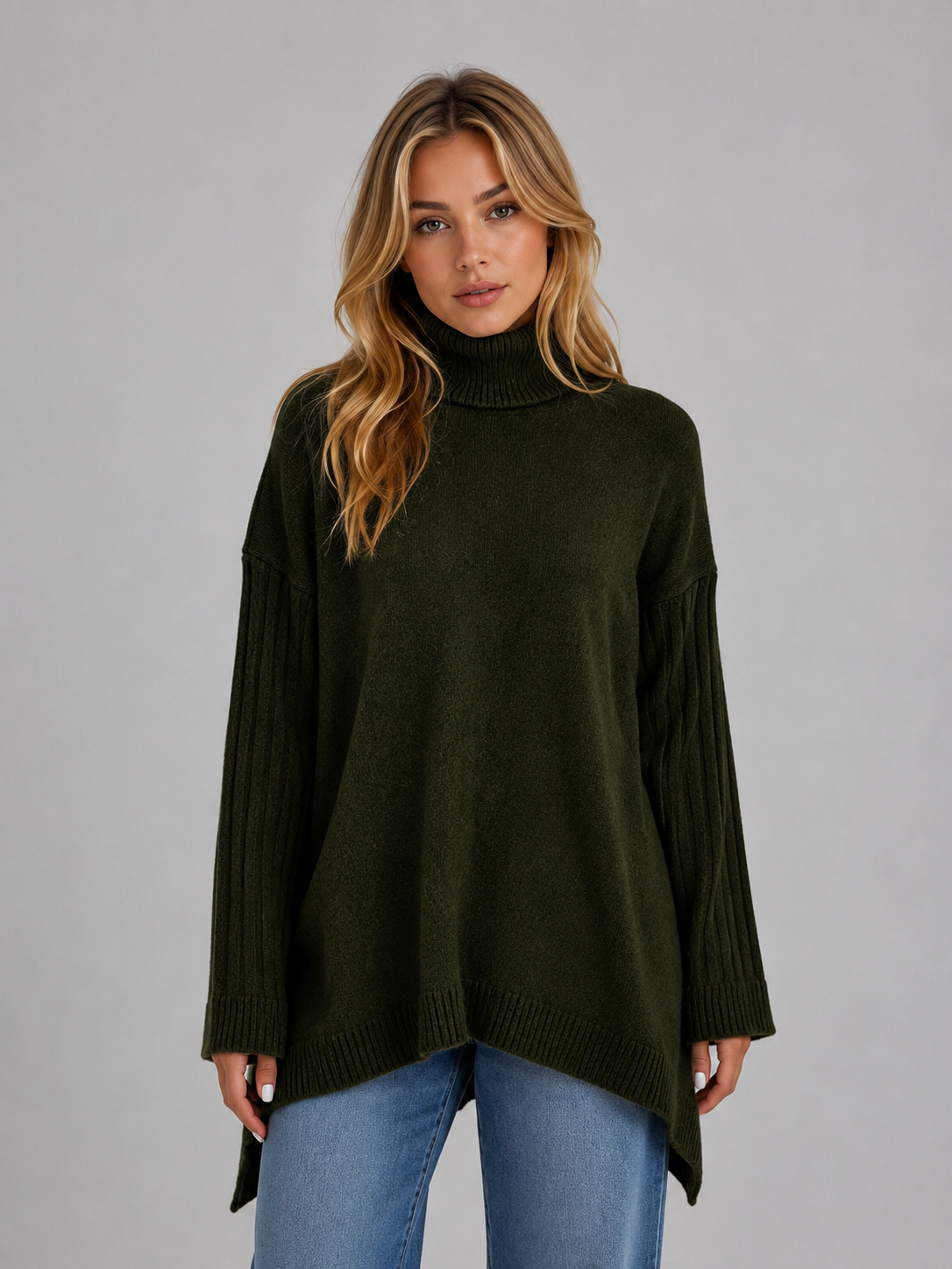 Iliana | Oversized Roll Neck White Jumper Sweater Cosy Knit — Green