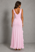 Yolanda | Ruffle Split Open Back Evening Maxi Dresses