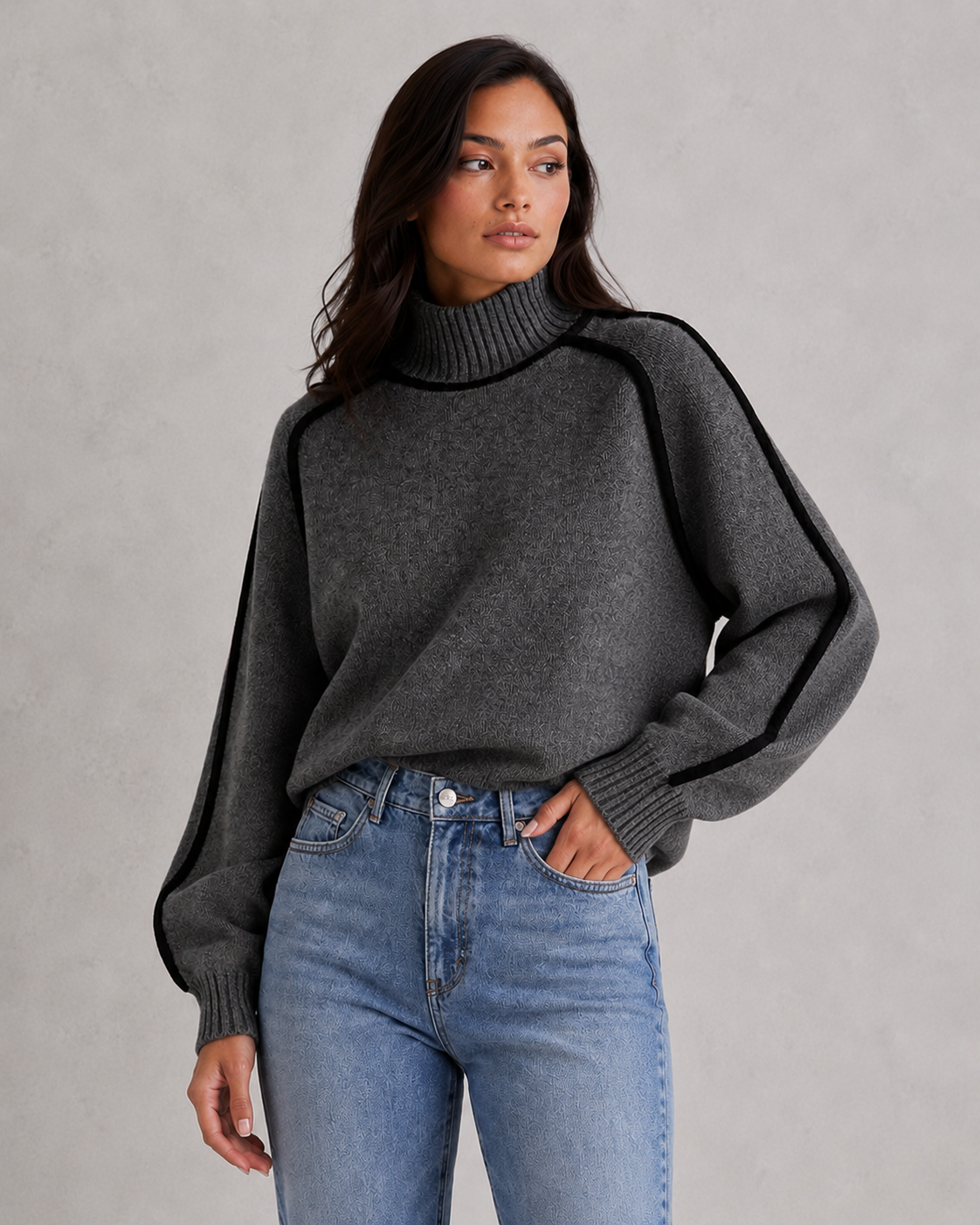 Vivienne | Wool Cashmere Roll Neck Jumper — Gray