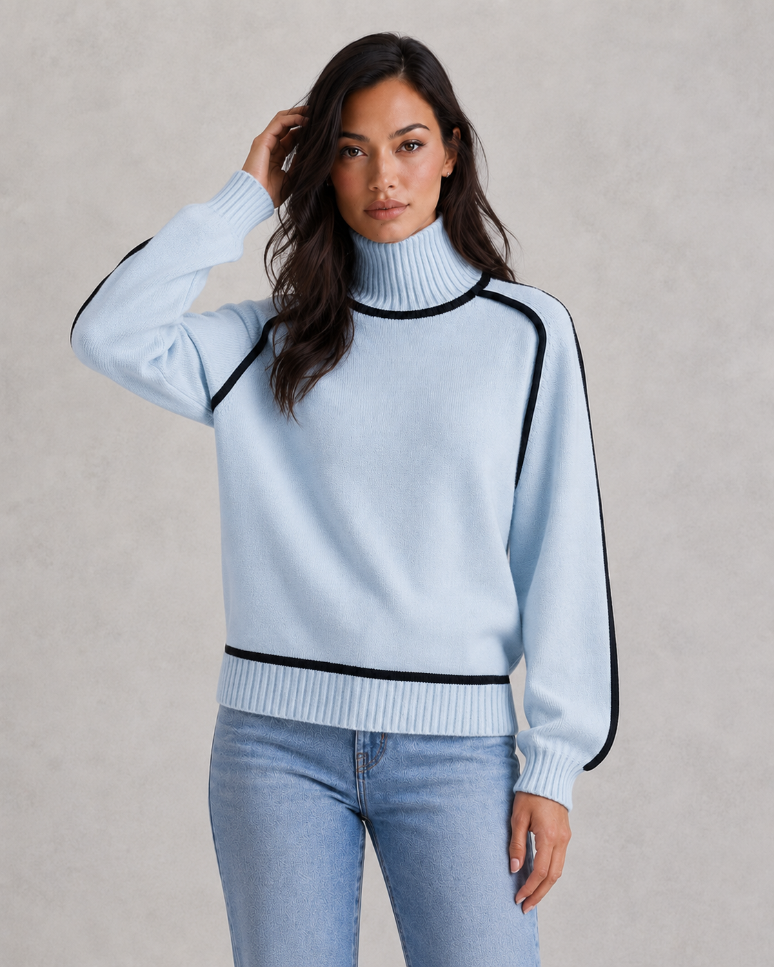 Vivienne | Wool Cashmere Roll Neck Jumper — Blue