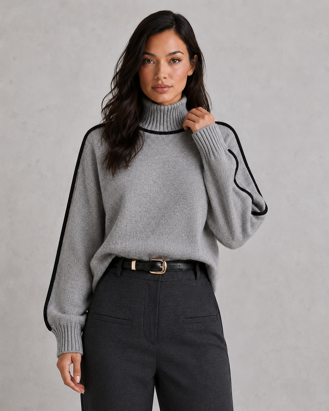 Vivienne | Wool Cashmere Roll Neck Jumper — Light Gray