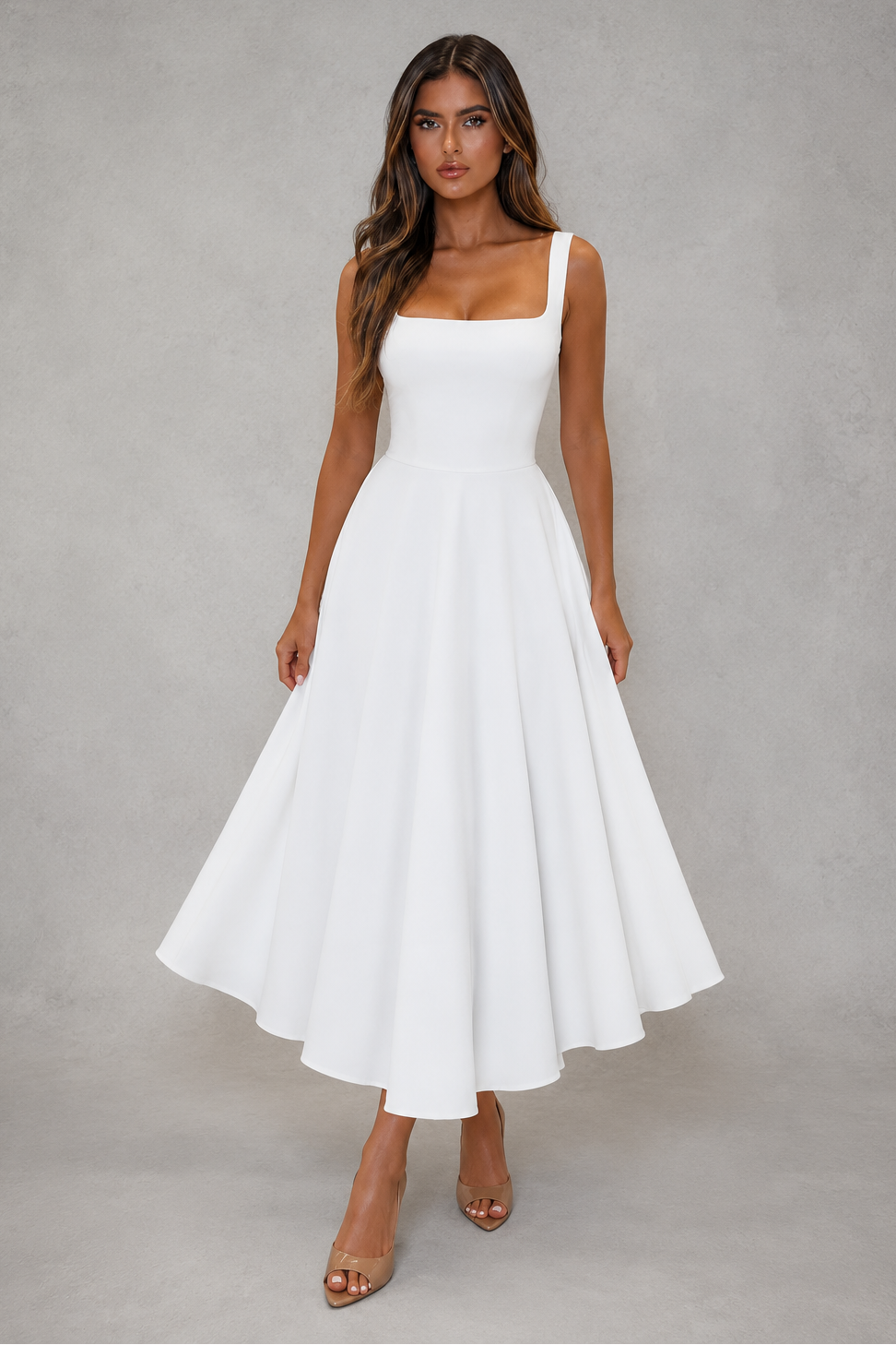 Adeline | Square Neck Midi Office Attire Dress For Women
