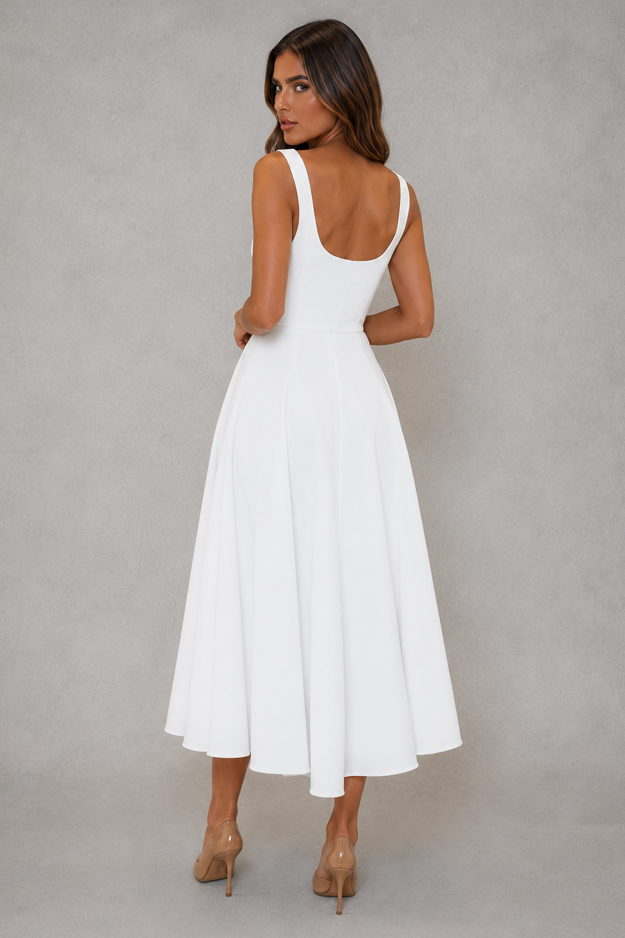Adeline | Square Neck Midi Office Attire Dress For Women