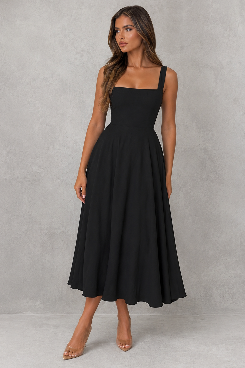 Adeline | Square Neck Midi Office Attire Dress For Women