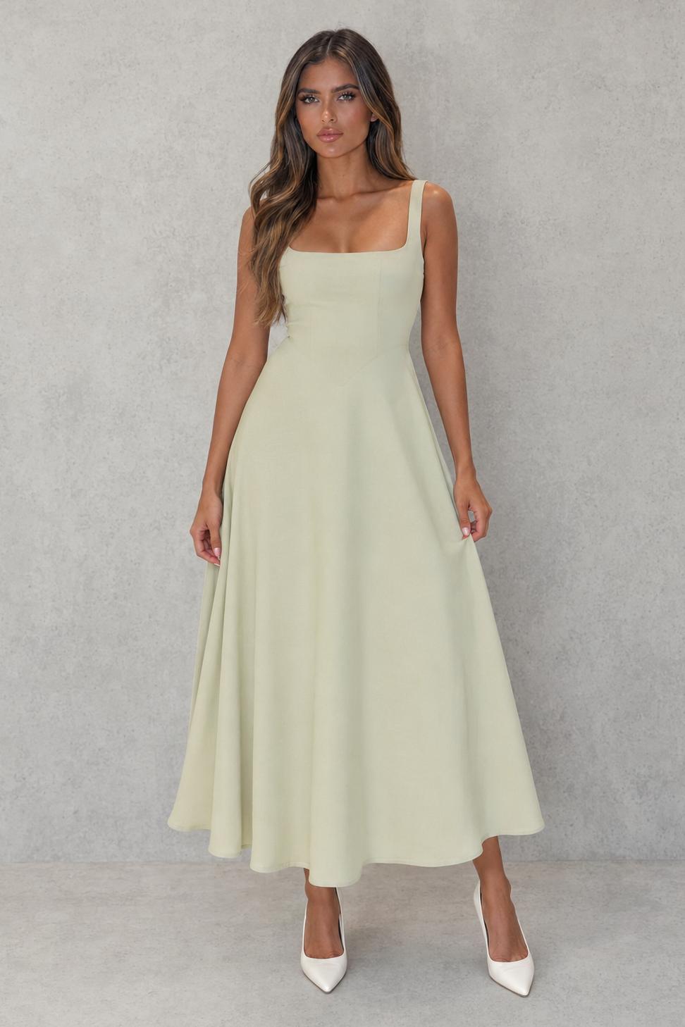 Adeline | Square Neck Midi Office Attire Dress For Women