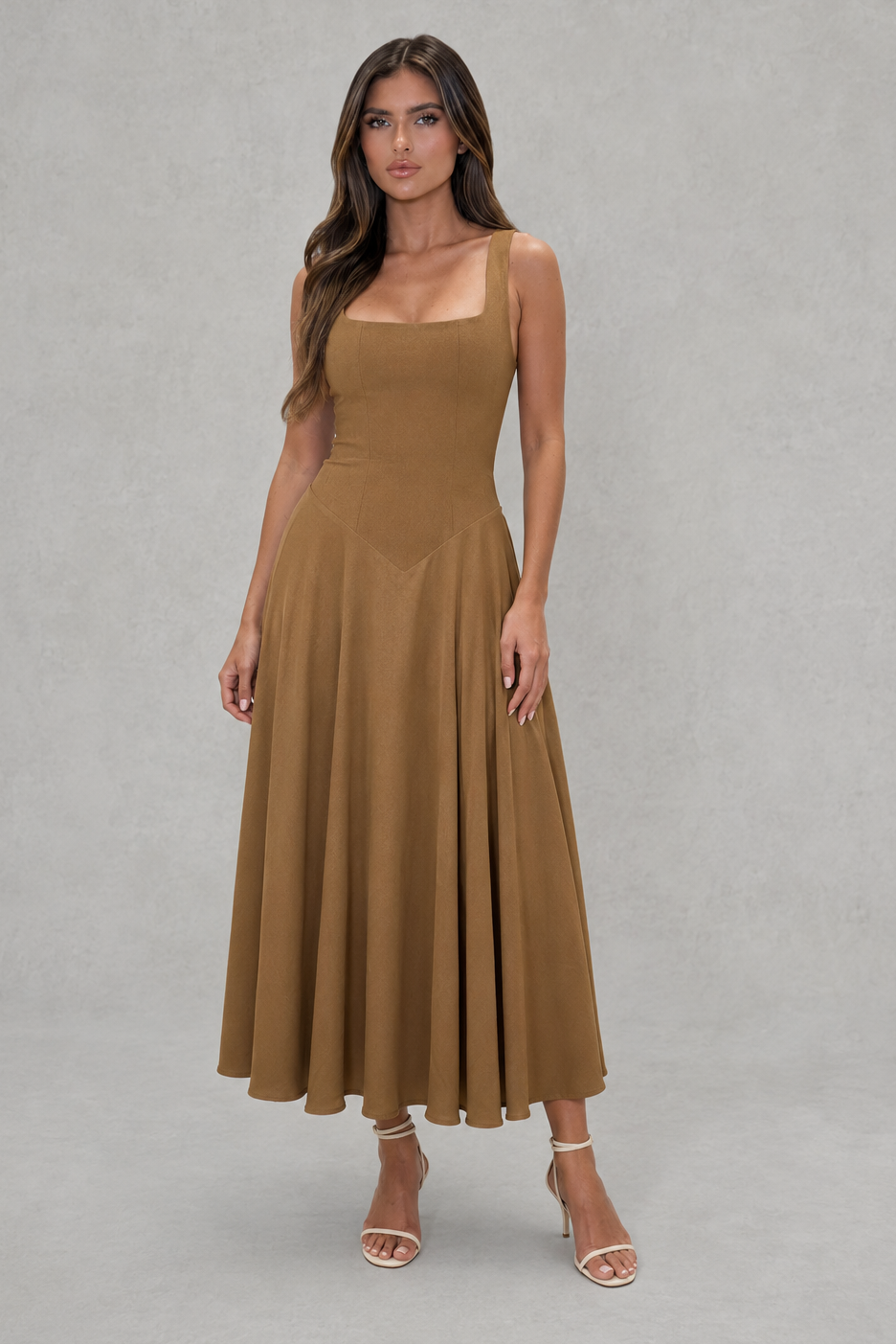 Adeline | Square Neck Midi Office Attire Dress For Women