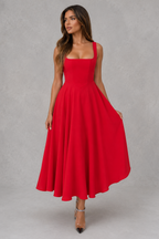 Adeline | Square Neck Midi Office Attire Dress For Women